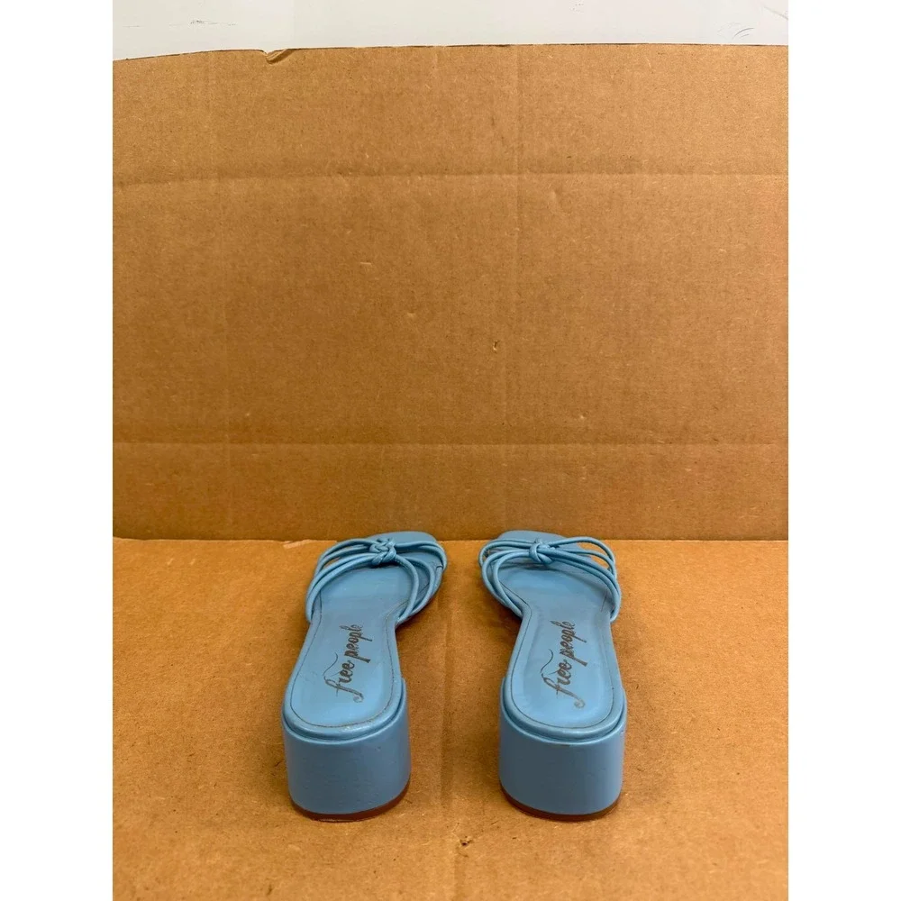 Free People Petra Leather Block Heel Sandals Light Blue Womens Size 41 EU